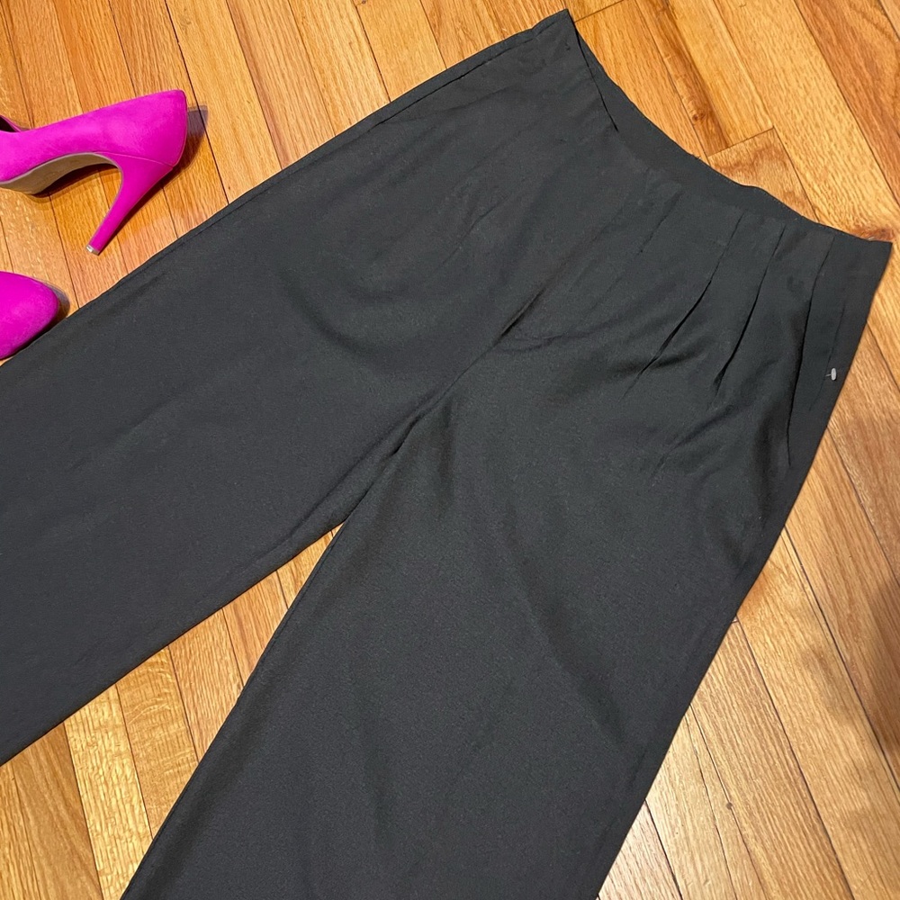 Mango súper flare elephant pinstripe pleated palazzo Casual Dressy pants black L - Picture 3 of 7
